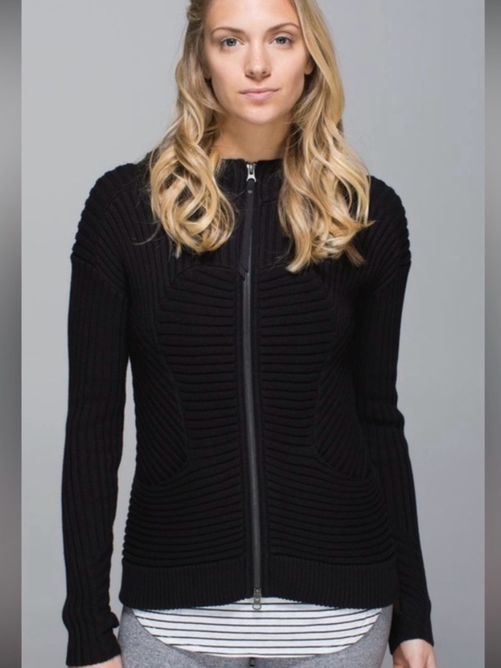 Lululemon Black Ribbed Zip-Front hooded Jacket